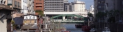 向こうに見える緑色の橋が柳橋